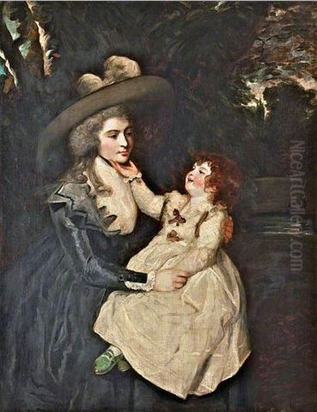Portrait of the widow Mrs. Seaforth and child Oil Painting by Of Sir Joshua Reynolds