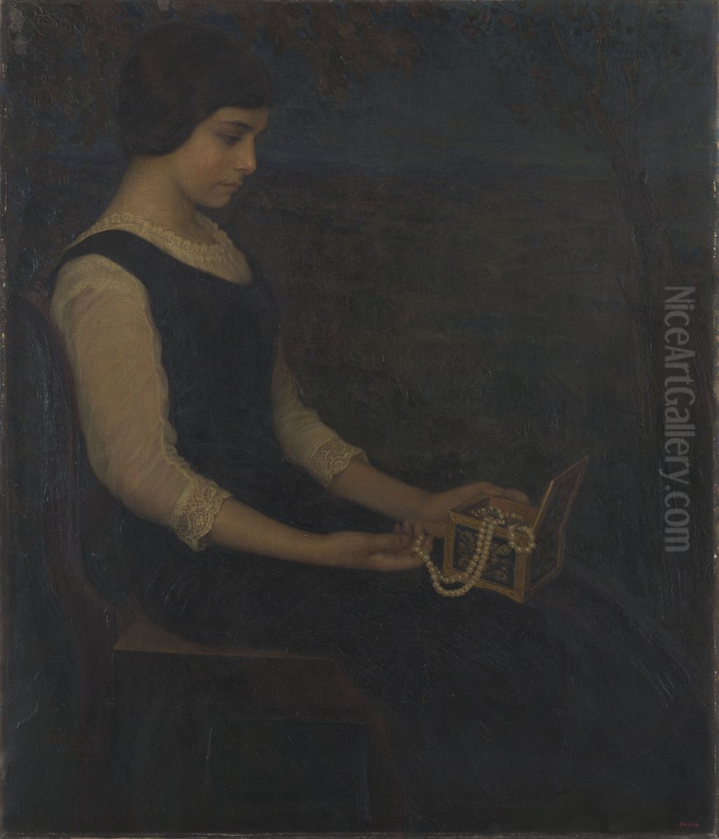 La noia de les perles Oil Painting by Julio Moises Fernandez De Villasante