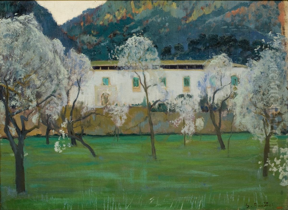 White Farmhouse (Bunyola, Majorca) Oil Painting by Santiago Rusinol i Prats