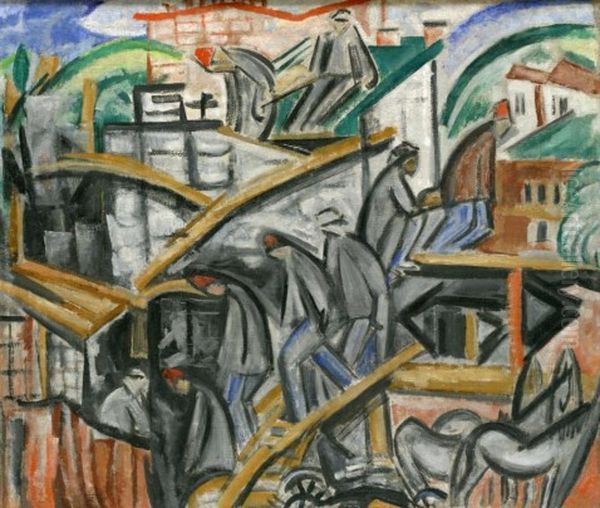 Construction Work Oil Painting by Olga Rozanova