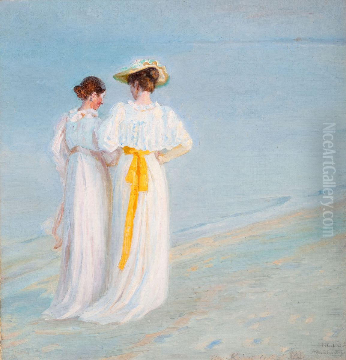 Sommeraften pa Skagens strand Oil Painting by Michael Peter Ancher