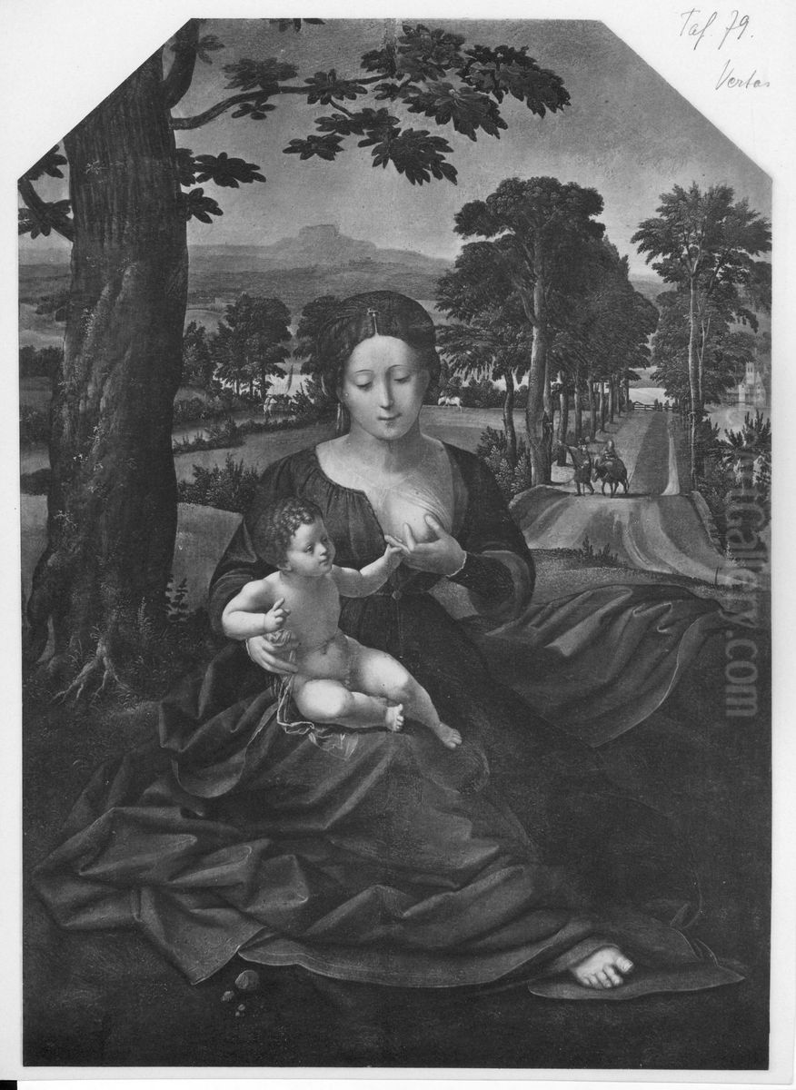 Madonna and Child in a Landscape Oil Painting by Master of the Female Half-Lengths