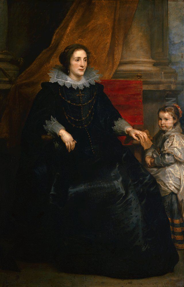 Portrait of a woman, sitting full-length with her daughter Oil Painting by Sir Anthony Van Dyck