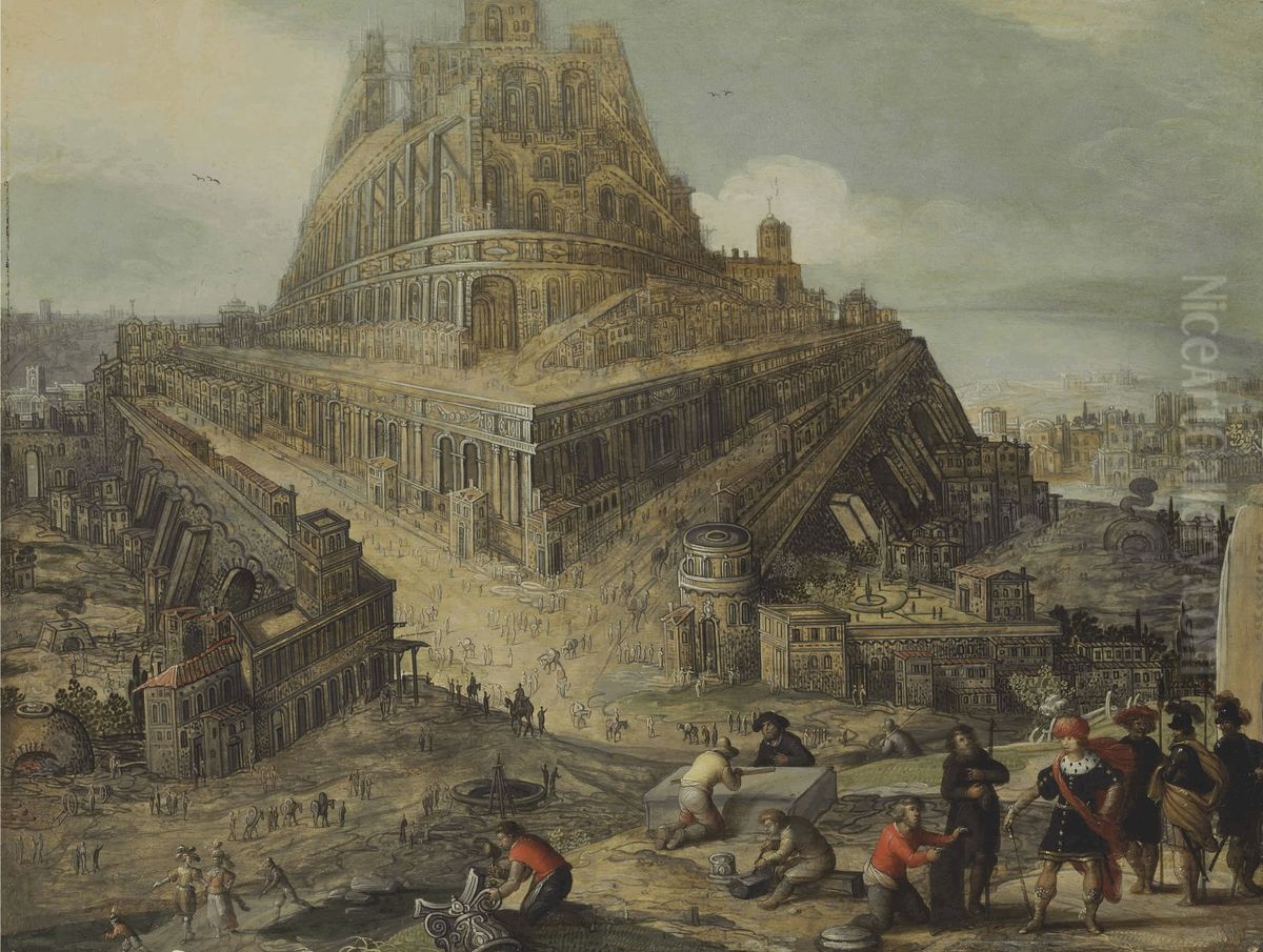 King Nimrod ordering the construction of the Tower of Babel Oil Painting by Louis de Caullery