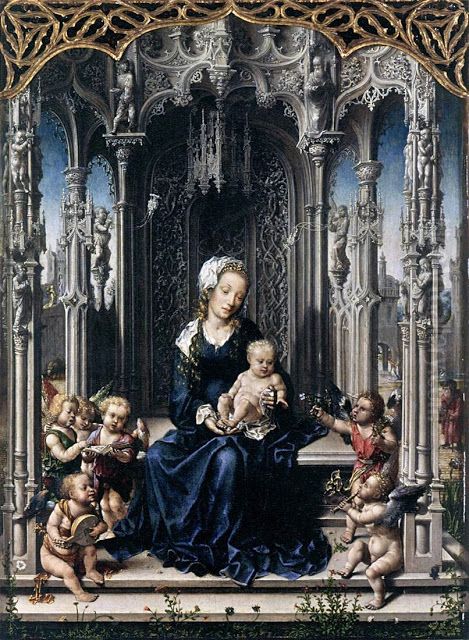 Virgin and Child with Musical Angels Oil Painting by Jan Gossaert
