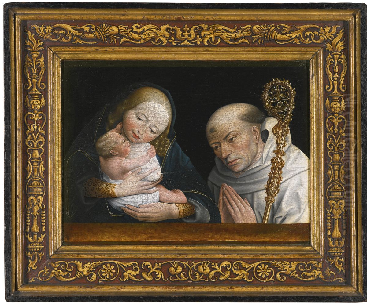 Virgin and Child with Saint Bernard of Clairvaux Oil Painting by Master Of The Legend Of The Magdalene