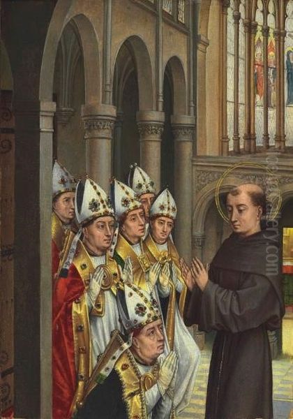 Saint Anthony and Six Bishops (detail) Oil Painting by Rogier van der Weyden