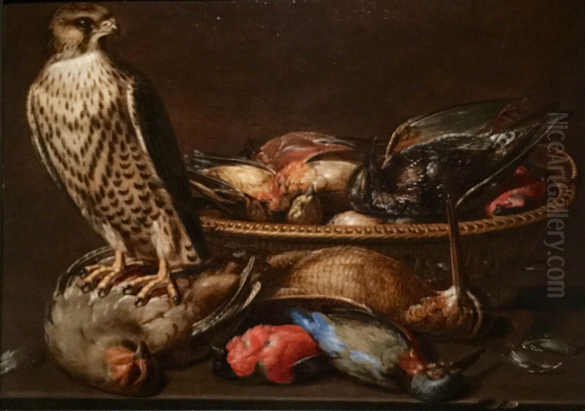 Stilleven met een slechtvalk op zijn prooi Oil Painting by Clara Peeters
