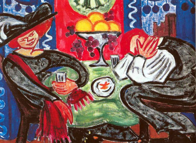 In Cafe Oil Painting by Olga Rozanova