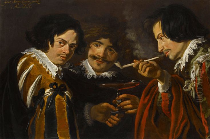 Gathering of Smokers and Drinkers Oil Painting by Simon de Vos