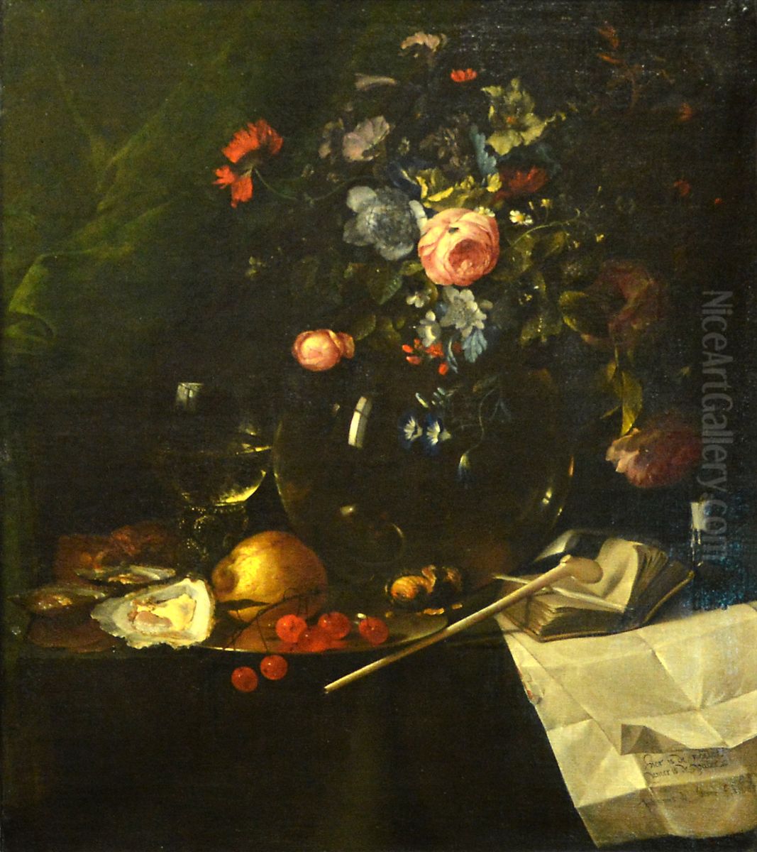 Nature morte aux fleurs. Vanite Oil Painting by Jan Jansz. de Heem