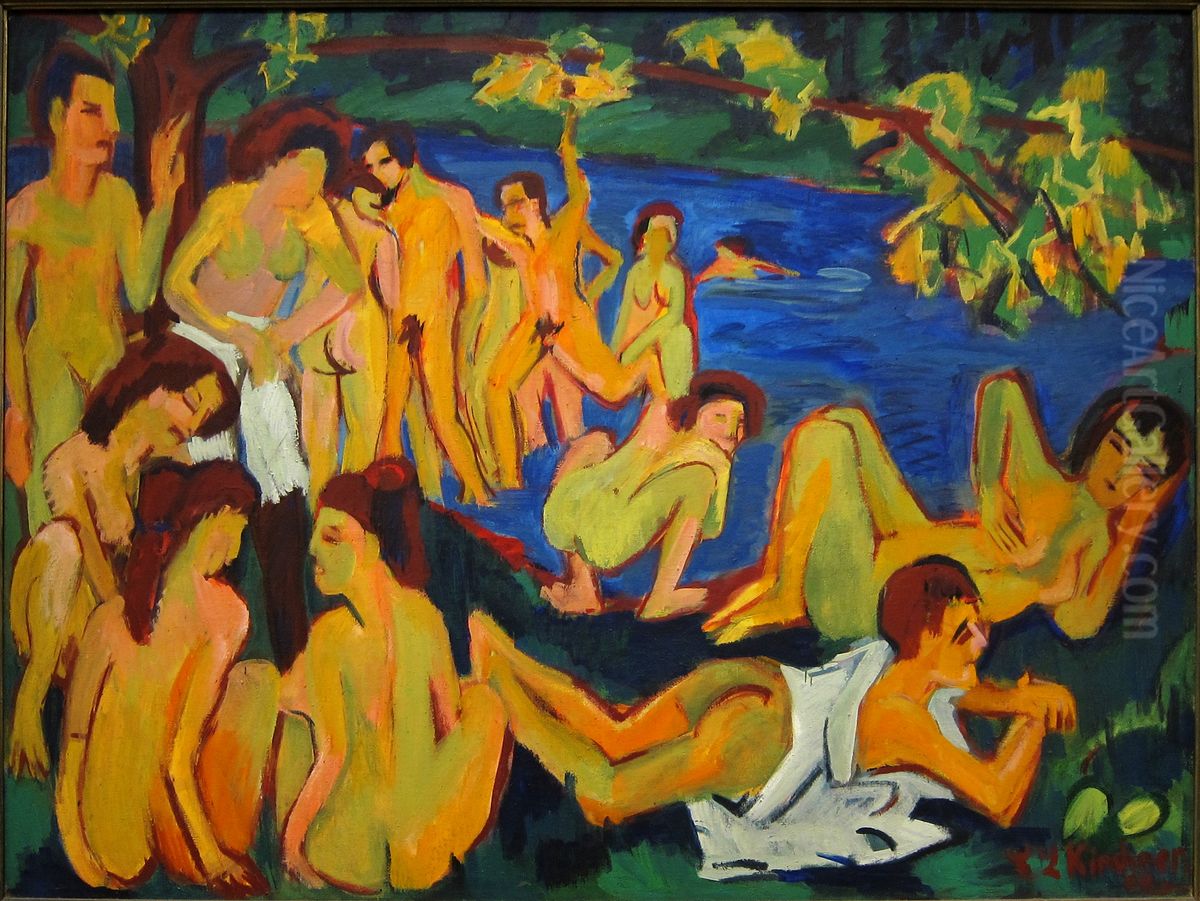 Bathers at Moritzburg Oil Painting by Ernst Ludwig Kirchner