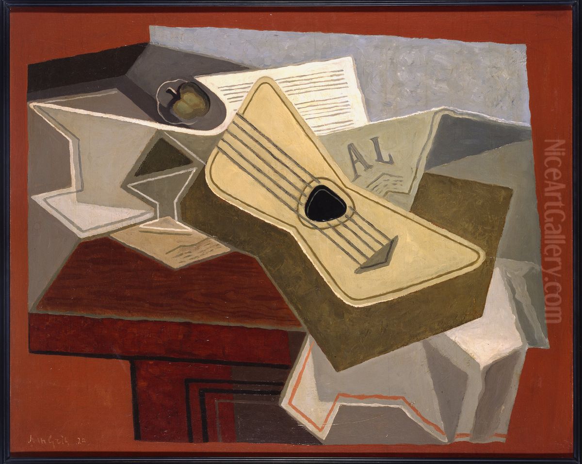 Guitar and Newspaper Oil Painting by Juan Gris