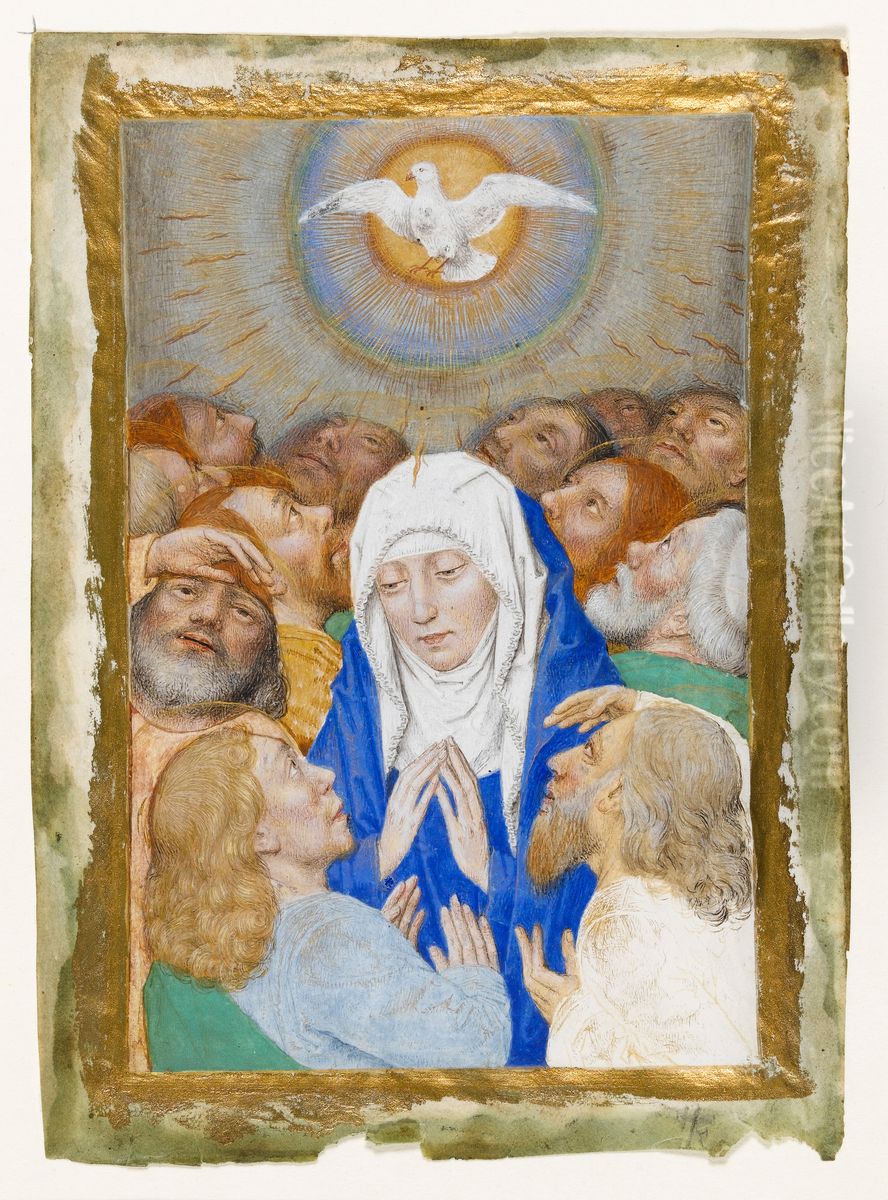 Pentecost showing the Virgin surrounded by 12 apostles Oil Painting by Simon Marmion