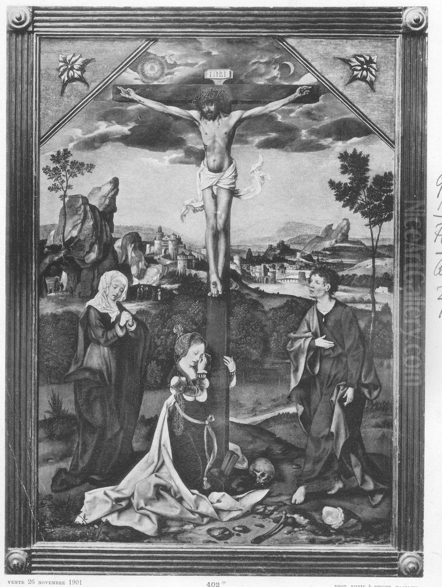 Crucifixion with Virgin, Mary Magdalene and Saint John Oil Painting by Joos Van Cleve