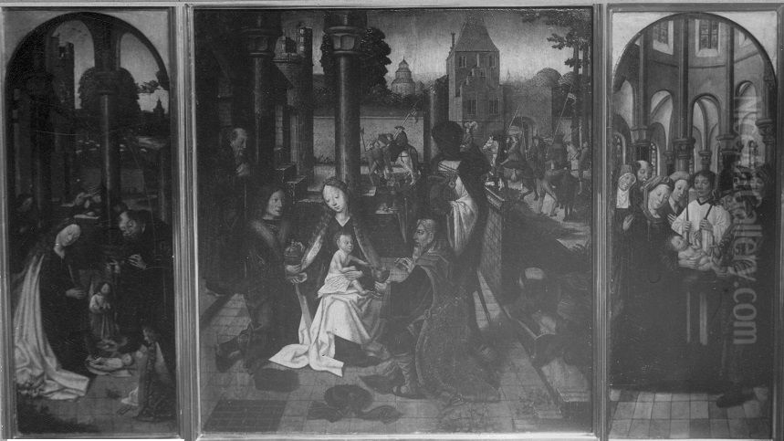 Triptych - Adoration, Nativity and Presentation in the Temple Oil Painting by unknown