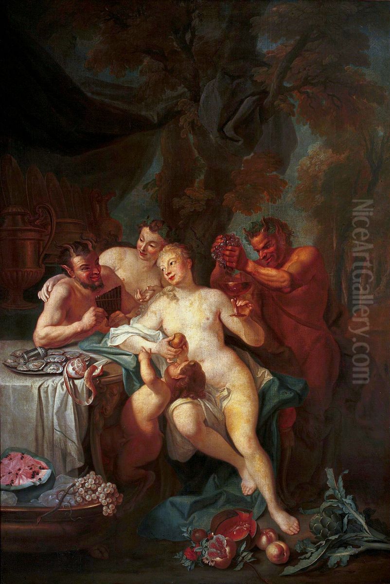 Feast of nymphs and satyrs. Oil Painting by Louis de Silvestre