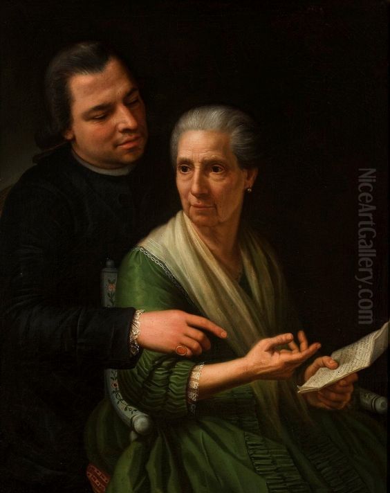 Portrait of mother and brother. Oil Painting by Marcello Bacciarelli
