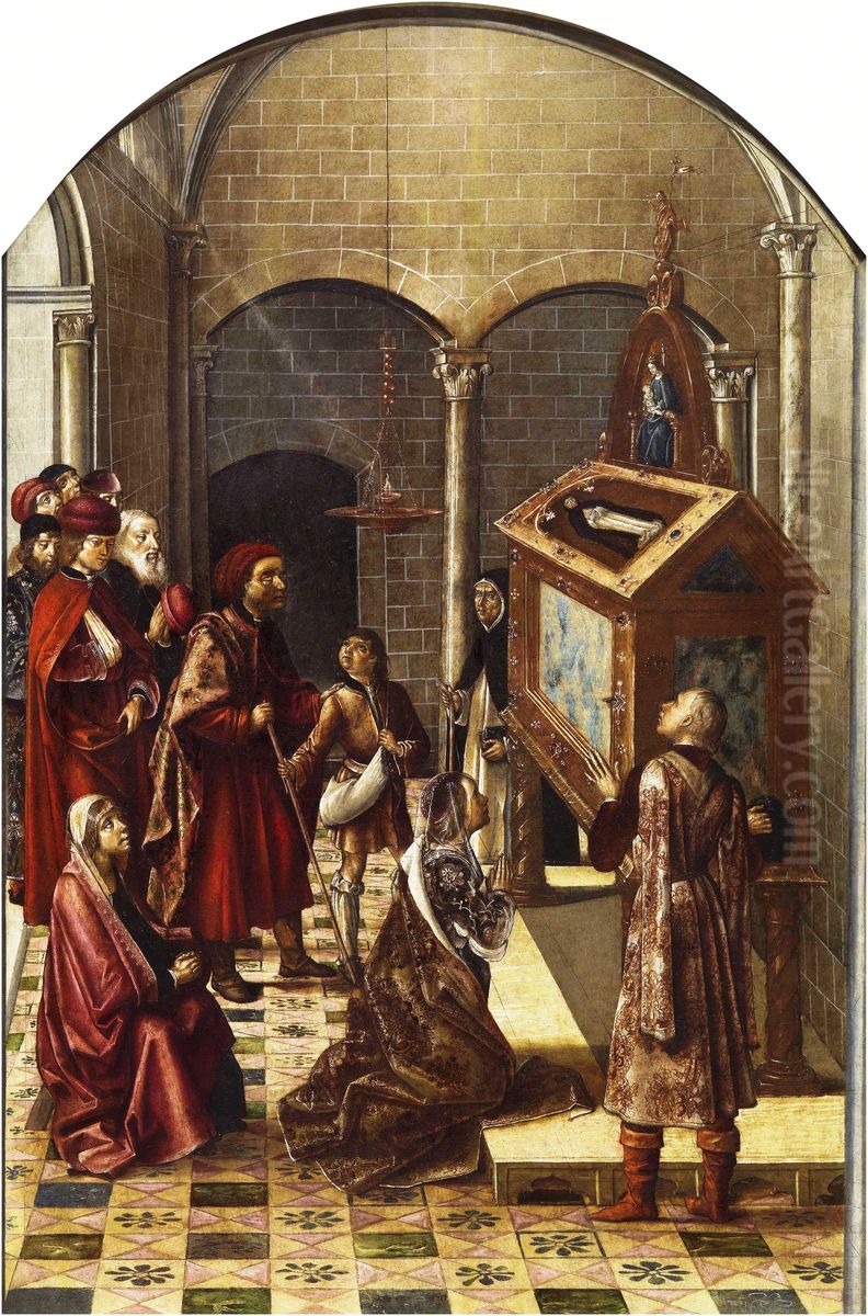 The Adoration of the Tomb of Saint Peter Martyr Oil Painting by Pedro Berruguete