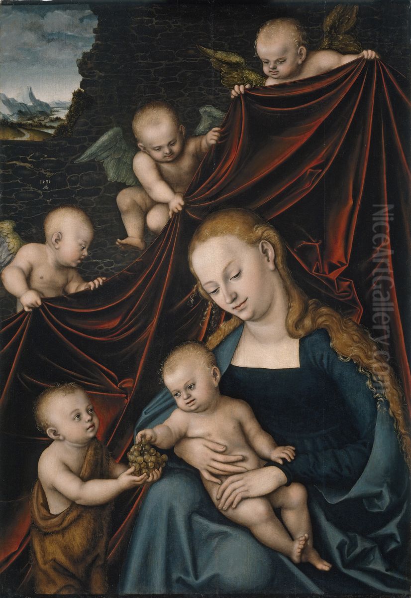 The Virgin and the Child, Saint John and Angels Oil Painting by Lucas Cranach the Elder