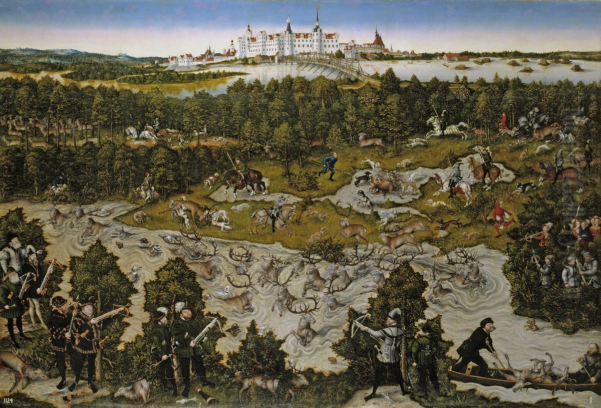A Stag Hunt Oil Painting by Lucas Cranach the Elder