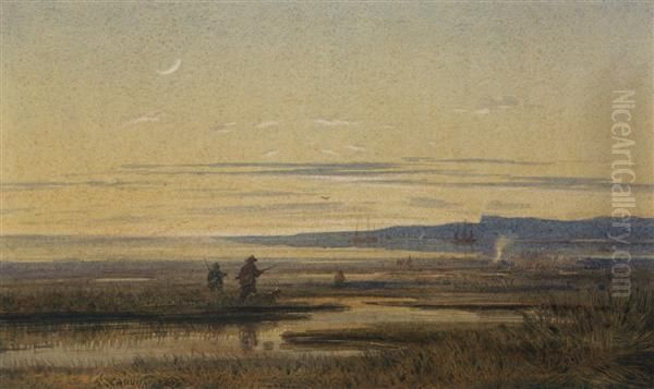 Les Chasseurs Oil Painting by Edouard Louis Cauvin