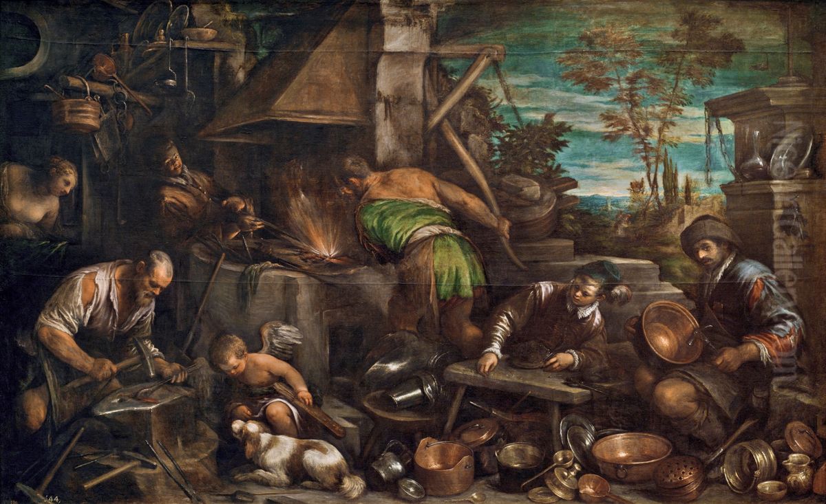 La fragua de Vulcano Oil Painting by Jacopo Bassano