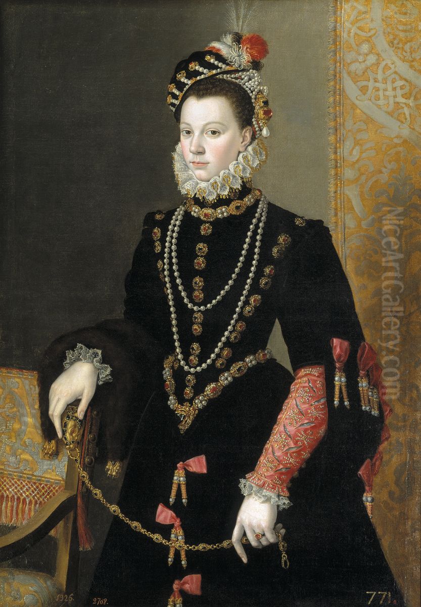 Queen Elisabeth of Valois, third wife of Philip II Oil Painting by Juan Pantoja de la Cruz