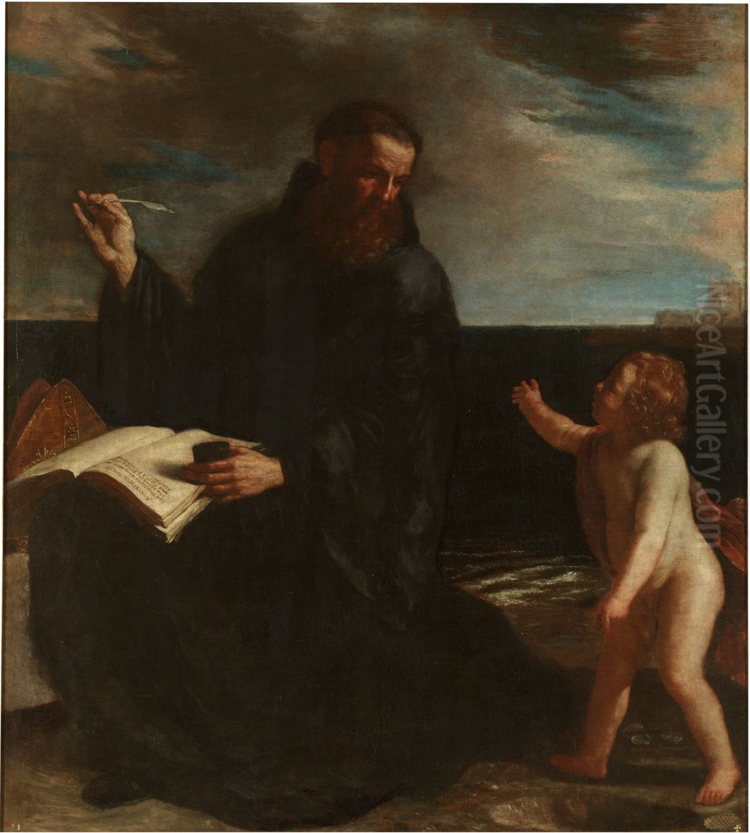 Saint Augustine meditating on the Trinity Oil Painting by Giovanni Francesco Barbieri