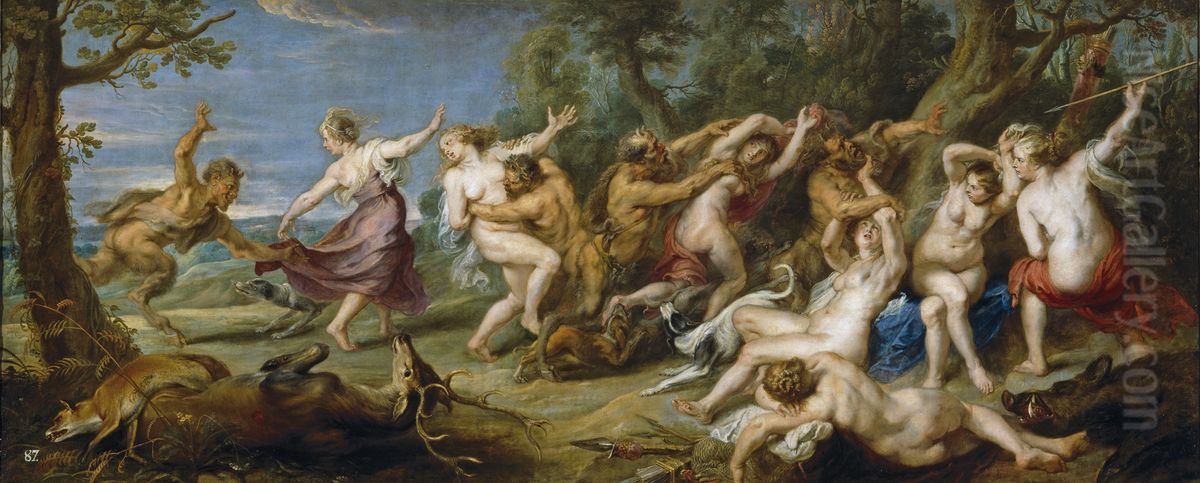 Diana and nymphs attacked by satyrs Oil Painting by (studio of) Rubens, Peter Paul
