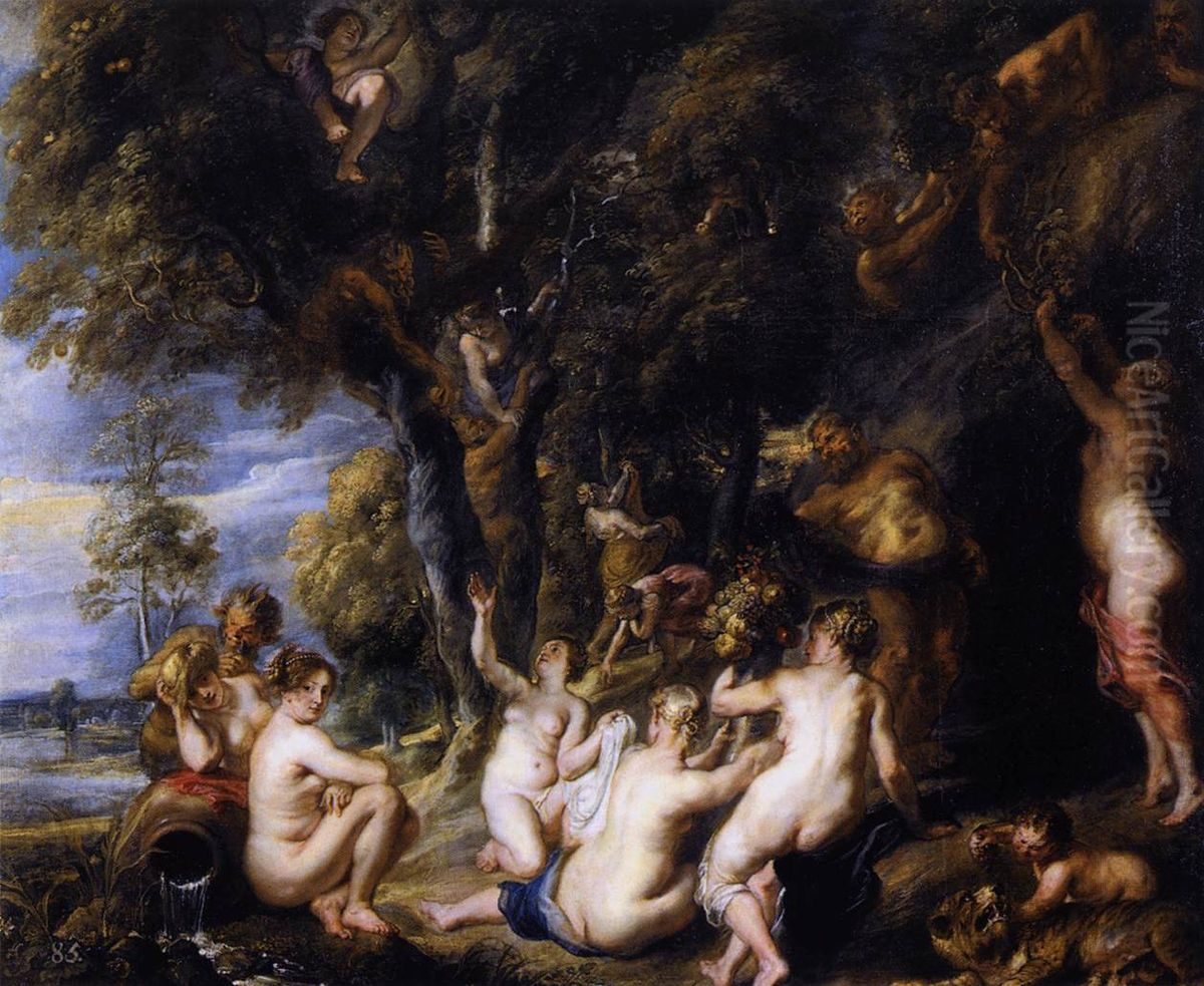 Nymphs and Satyrs Oil Painting by (studio of) Rubens, Peter Paul