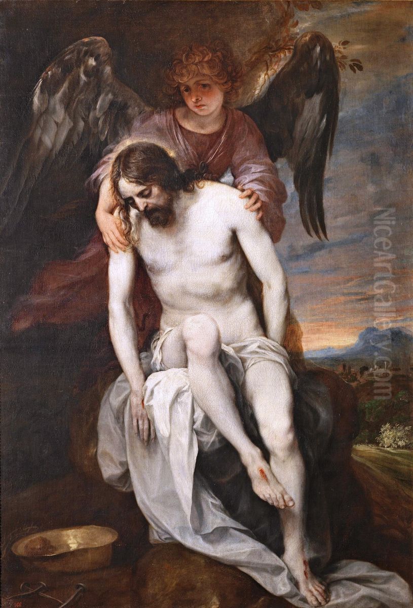 Cristo muerto sostenido por un angel Oil Painting by Alonso Cano