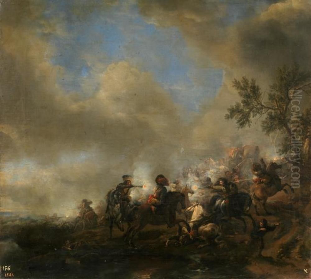 Cavalry combat Oil Painting by Philips Wouwerman