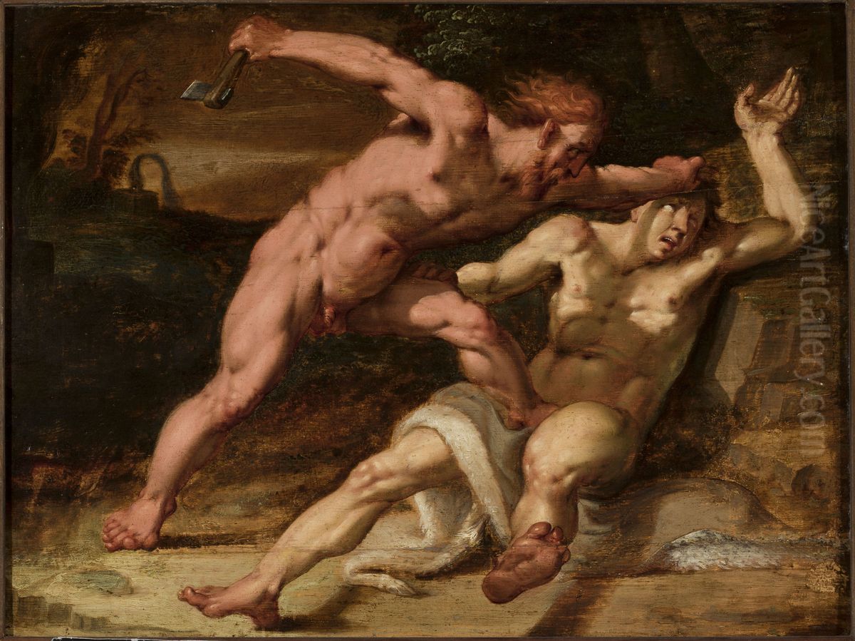Cain slaying Abel Oil Painting by Abraham Bloemaert