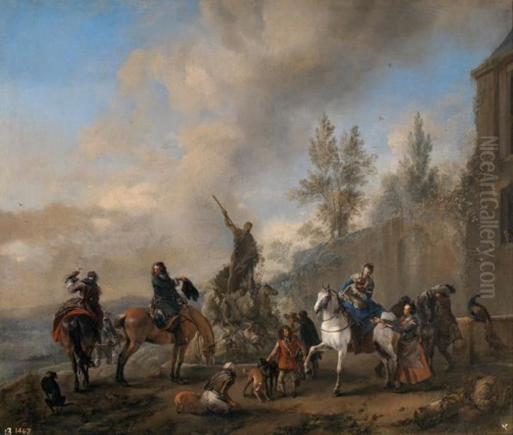 Een gezelschap vertrekt voor de valkenjacht Oil Painting by Philips Wouwerman