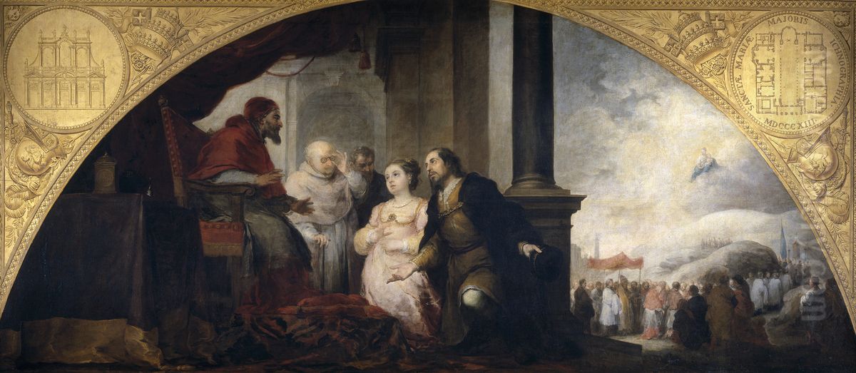 Fundacion de Santa Maria Maggiore de Roma. El patricio revela su sueno al papa Liberio Oil Painting by Bartolome Esteban Murillo