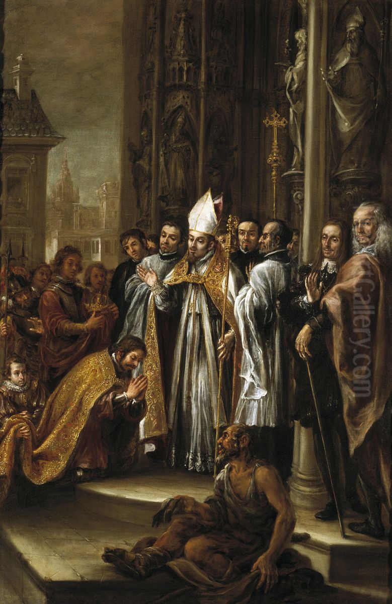 San Ambrosio absuelve al emperador Teodosio Oil Painting by Juan De Valdes Leal