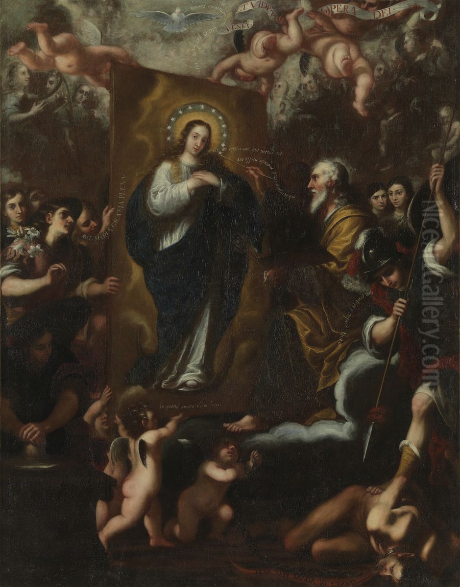 Dios Padre retratando a la Inmaculada Oil Painting by Jose Garcia Hidalgo