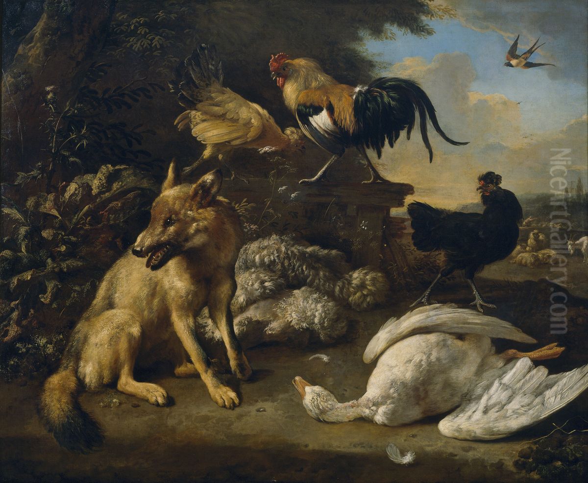 Bodegon con animales. Oil Painting by Melchior D'Hondecoeter