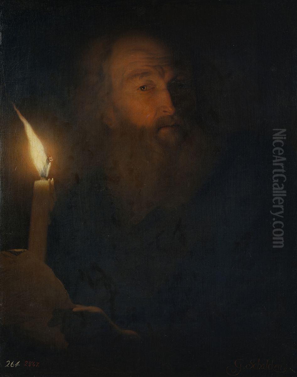 Anciano leyendo a la luz de una vela Oil Painting by Godfried Schalcken