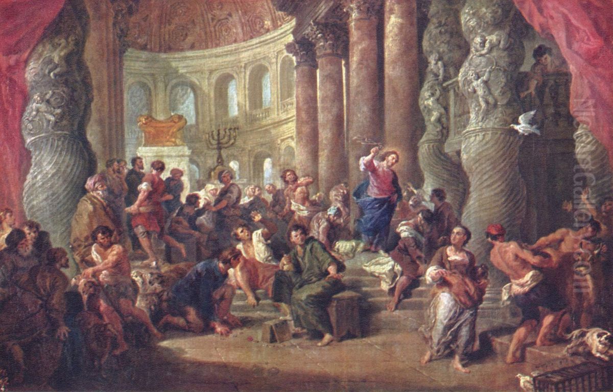 Jesus vertreibt die Handler aus dem Tempel Oil Painting by Giovanni Paolo Panini