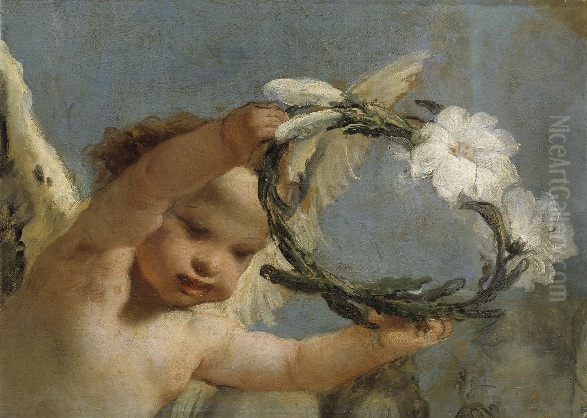 Angel with a Crown of Lilies Oil Painting by Giovanni Battista Tiepolo