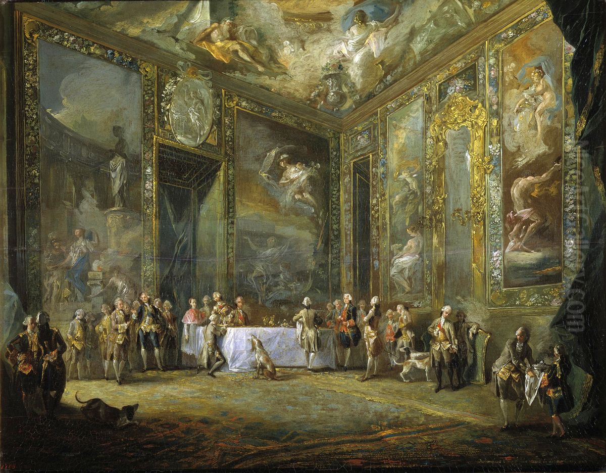 Charles IIIDining before the Court Oil Painting by Luis Paret Y Alczar