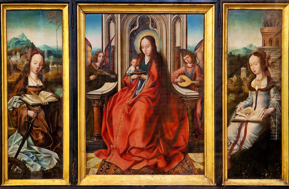 Triptych:Virgin and Child,Saint CatherineandSaint Barbara Oil Painting by Quinten Metsys