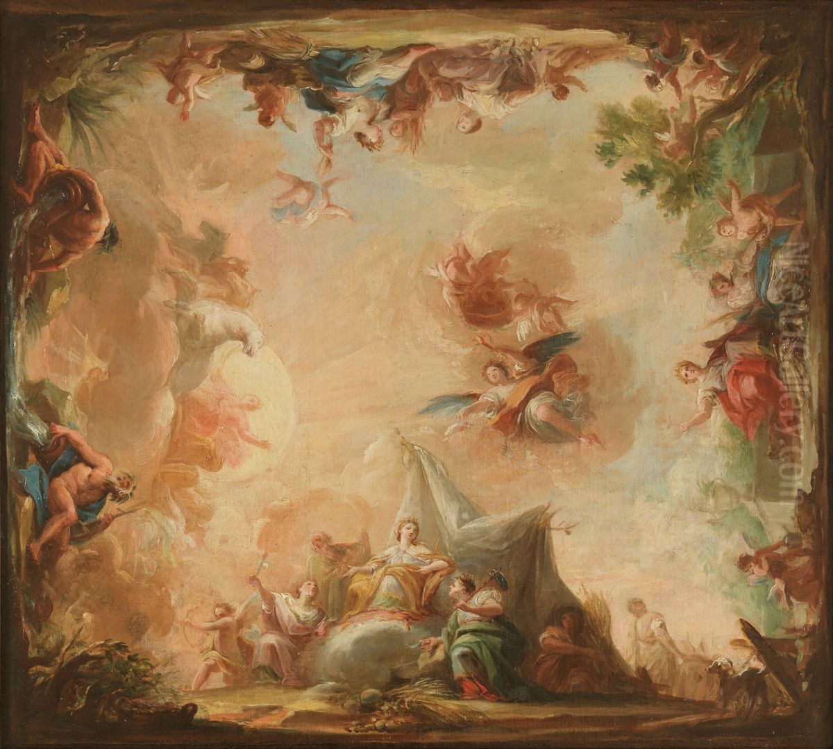 La diosa Cibeles ofreciendo a la Tierra sus productos Oil Painting by Mariano Salvador Maella