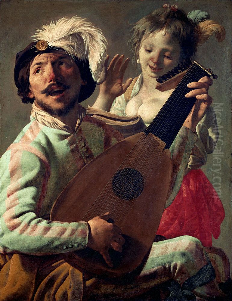 Lute player and singing woman Oil Painting by Hendrick Ter Brugghen