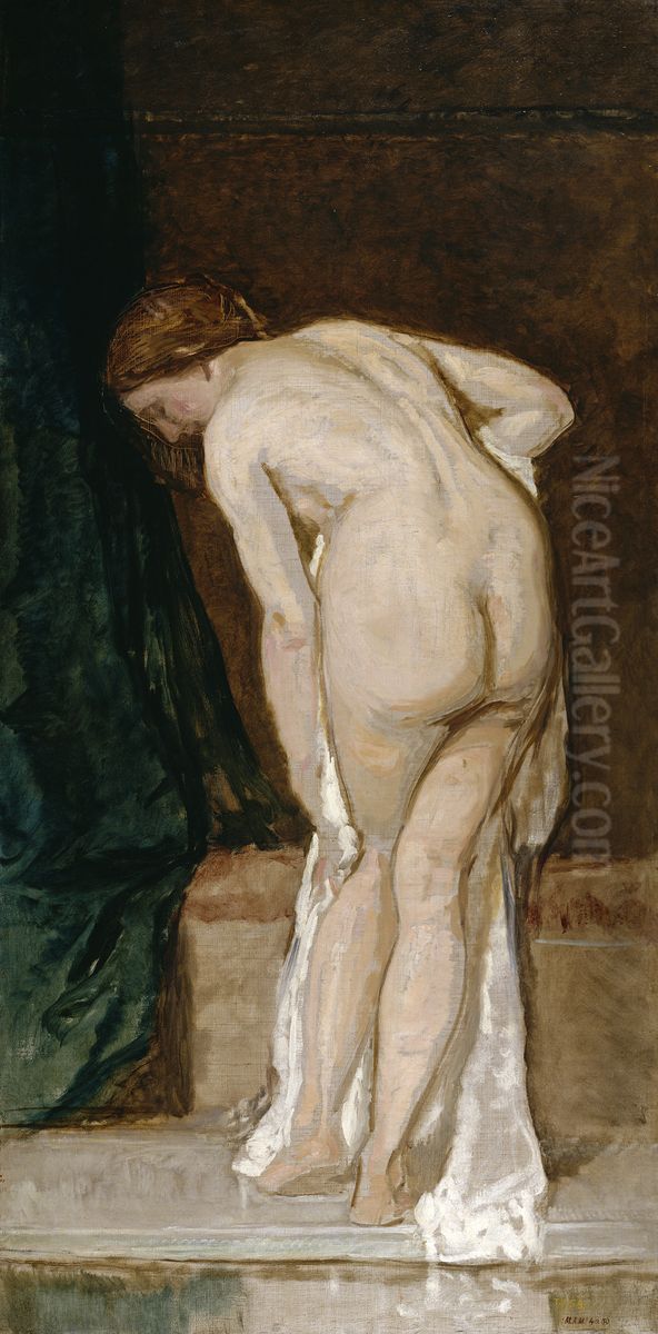 Female Nude (after bathing) Oil Painting by Eduardo Rosales