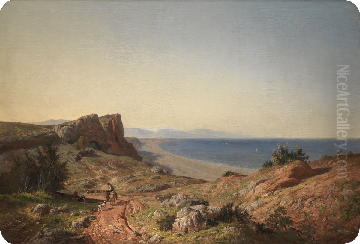 Un paisaje. Recuerdos de Andalucia, costa del Mediterraneo, junto a Torremolinos Oil Painting by Carlos de Haes