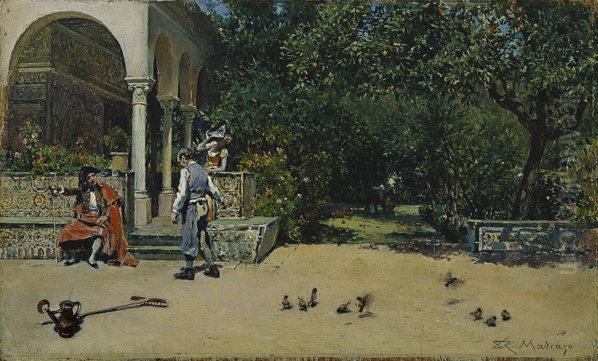 El Pabellon de Carlos V en los jardines del Alcazar de Sevilla Oil Painting by Raimundo de Madrazo y Garreta