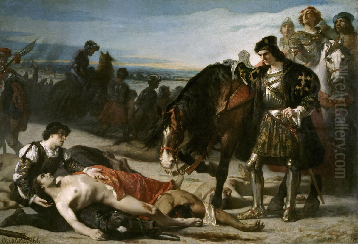 Los dos caudillosoEl gran Capitancontemplando el cadaver delduque de Nemours Oil Painting by Jose Casado del Alisal